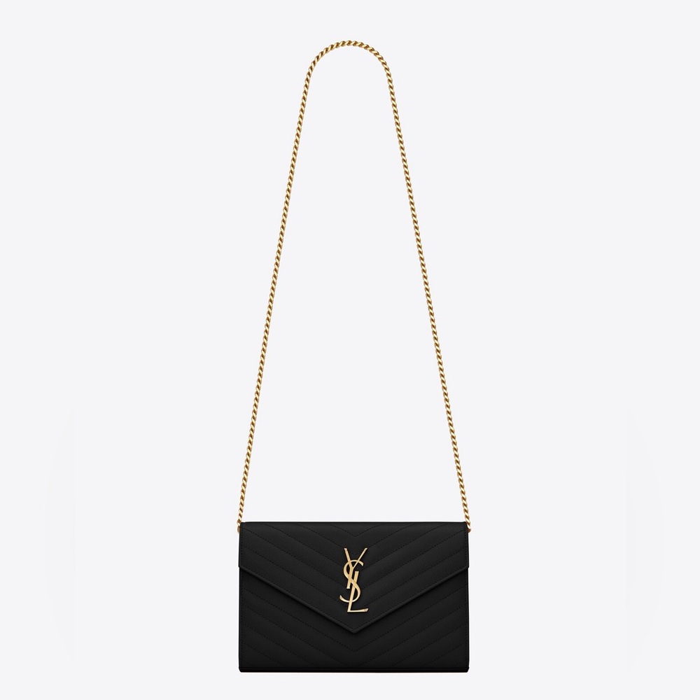CLASSIC CASSANDRE CHAIN WALLET IN GRAIN DE POUDRE LEATHER (YSL - Black)